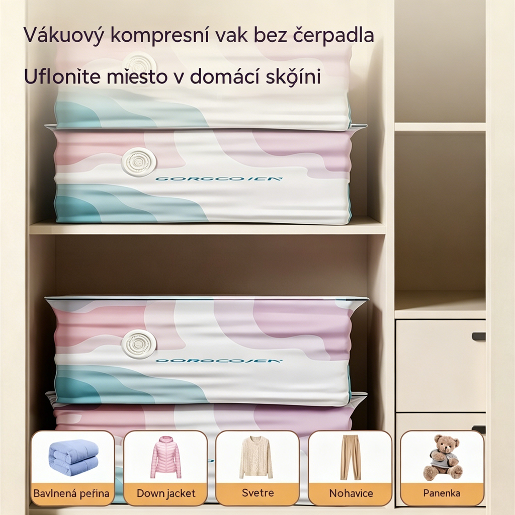 🧳 5 kusů za 630 Kč 💨 Velký stlačitelný vakuový sáček: nevyžaduje pumpu, je nepropustný a ideální pro úsporu místa v kufrech i doma ✈️