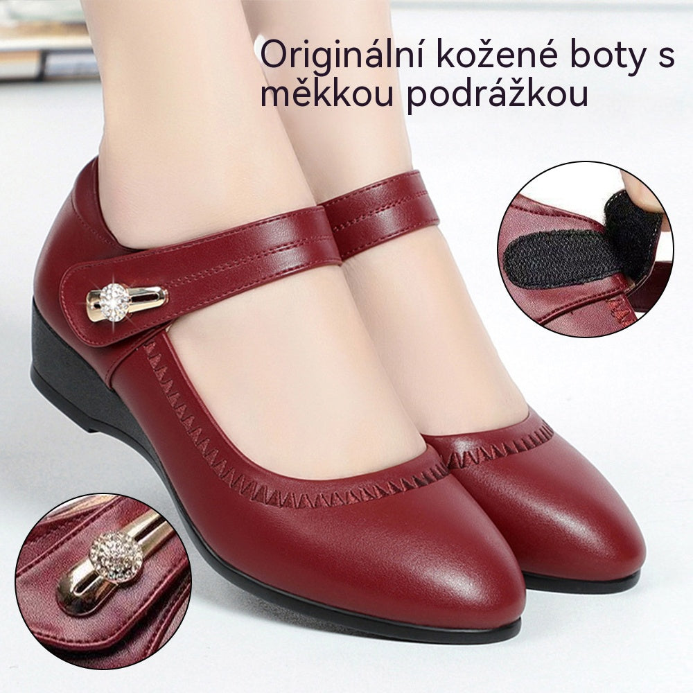 🏆👡【Velikosti 35-41】Měkké kožené boty s měkkou podrážkou a protiskluzovým klínovým podpatkem pro maminky