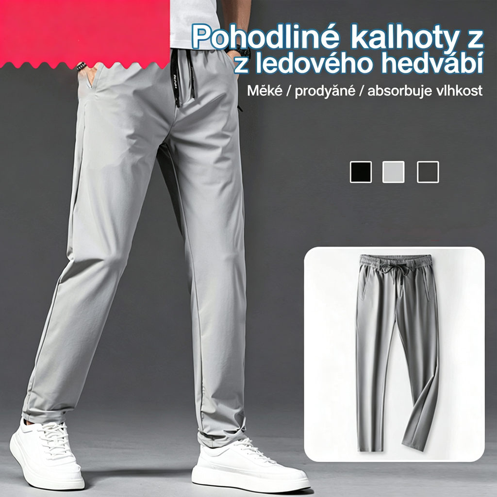💥🔥🧊😍【M-5XL】Letní tenké kalhoty z ledového hedvábí pro volný čas pro muže
