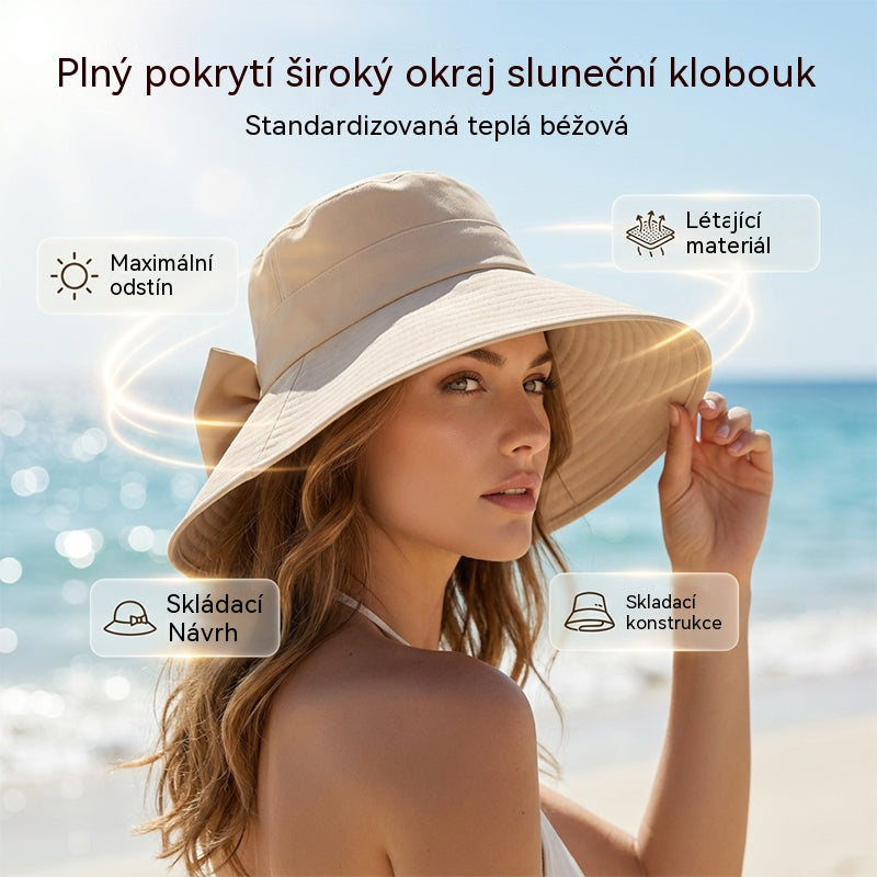 👒✨ Dámský sluneční klobouk s mašlí a širokou krempou – skládací, 360° ochrana 🎀